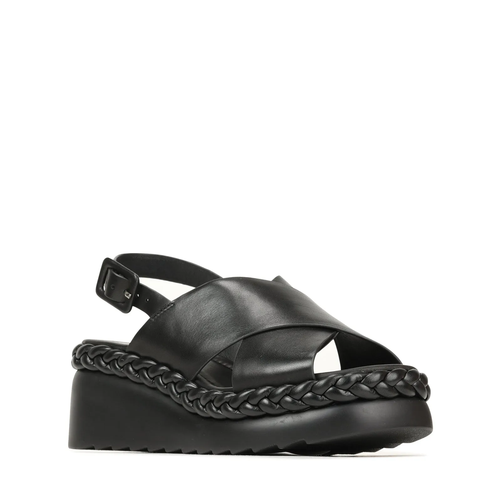MELIA LEATHER WEDGE SLIDE SANDALS