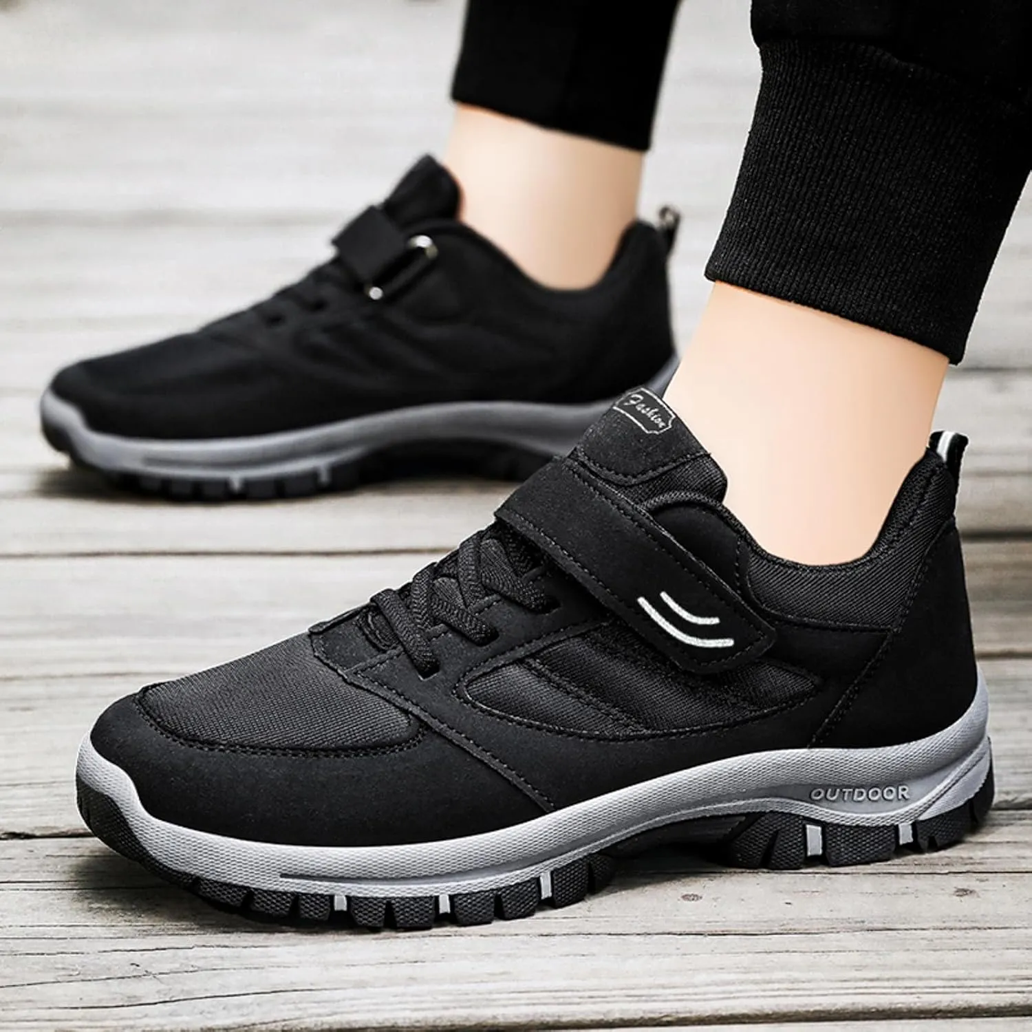 Mens Loafers & Slip-Ons Men Casual Shoes Fashionable New Pattern Solid Color Simple Thick Sole Hook Loop Four