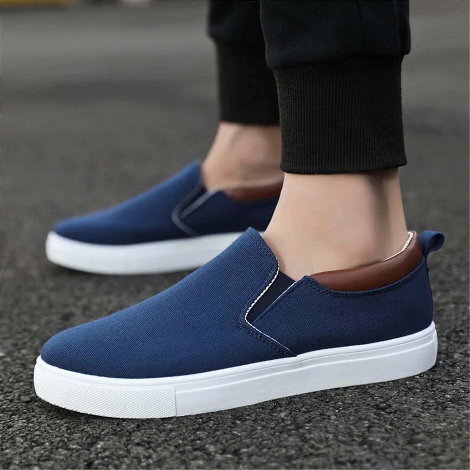 Mens Loafers & Slip-Ons Mens Fashion Solid Color Canvas Flat Bottom Comfortable Running Casual Shoes