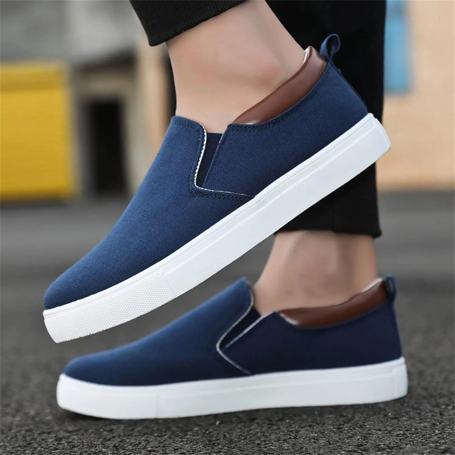 Mens Loafers & Slip-Ons Mens Fashion Solid Color Canvas Flat Bottom Comfortable Running Casual Shoes