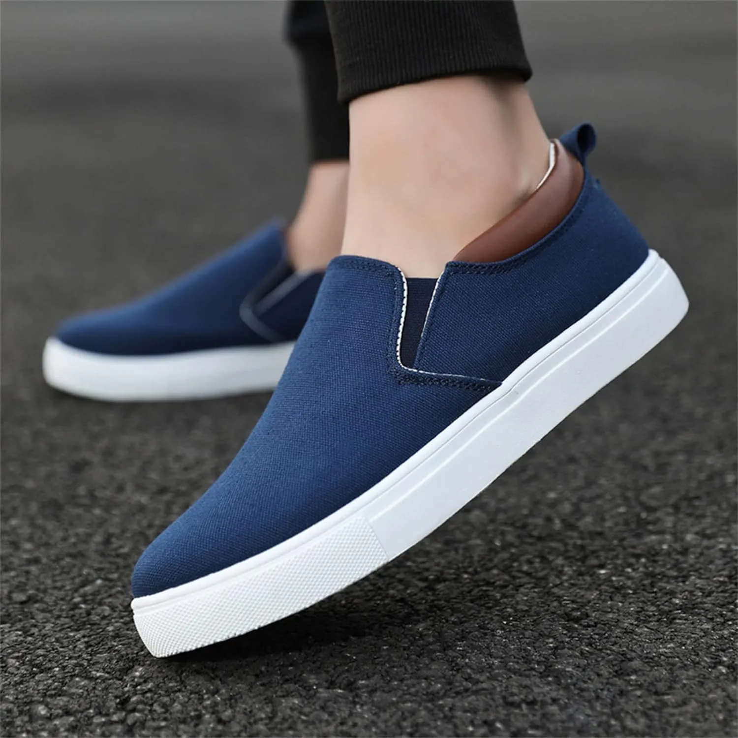Mens Loafers & Slip-Ons Mens Fashion Solid Color Canvas Flat Bottom Comfortable Running Casual Shoes