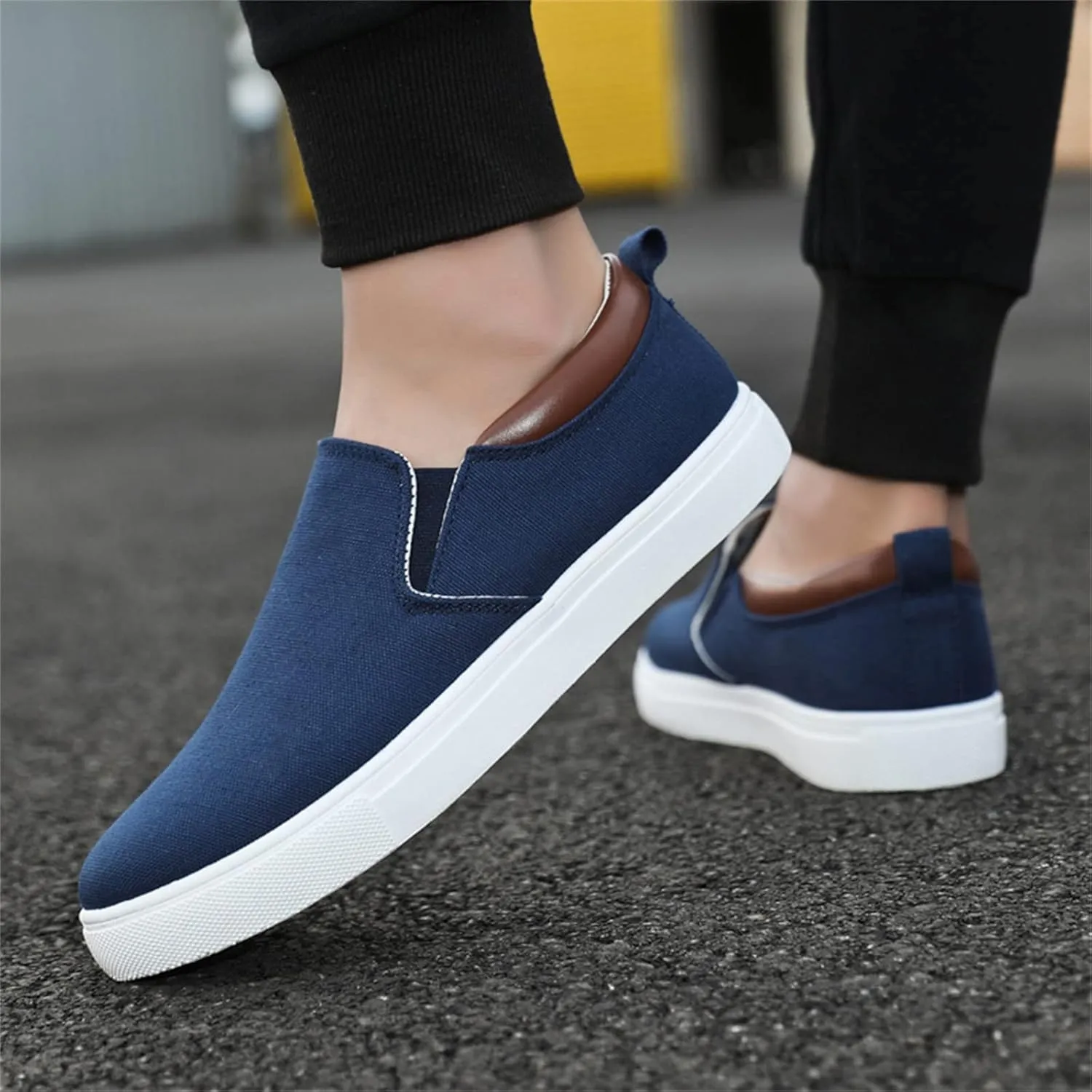 Mens Loafers & Slip-Ons Mens Fashion Solid Color Canvas Flat Bottom Comfortable Running Casual Shoes