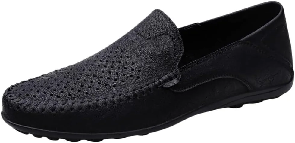 Mens Loafers Moccasins Shoes Lightweight Hollow Breathable PU Leather Flexible Anti-Slip Comfortable Wedding Prom Slip-ons