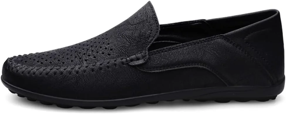 Mens Loafers Moccasins Shoes Lightweight Hollow Breathable PU Leather Flexible Anti-Slip Comfortable Wedding Prom Slip-ons