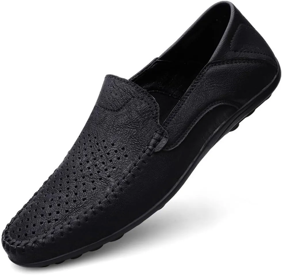 Mens Loafers Moccasins Shoes Lightweight Hollow Breathable PU Leather Flexible Anti-Slip Comfortable Wedding Prom Slip-ons