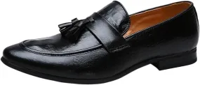 Men's Loafers Tassel Loafers PU Leather Burnished Toe Flat Heel Comfortable Slip-Resistant Slip-Ons for Walking and Outdoor