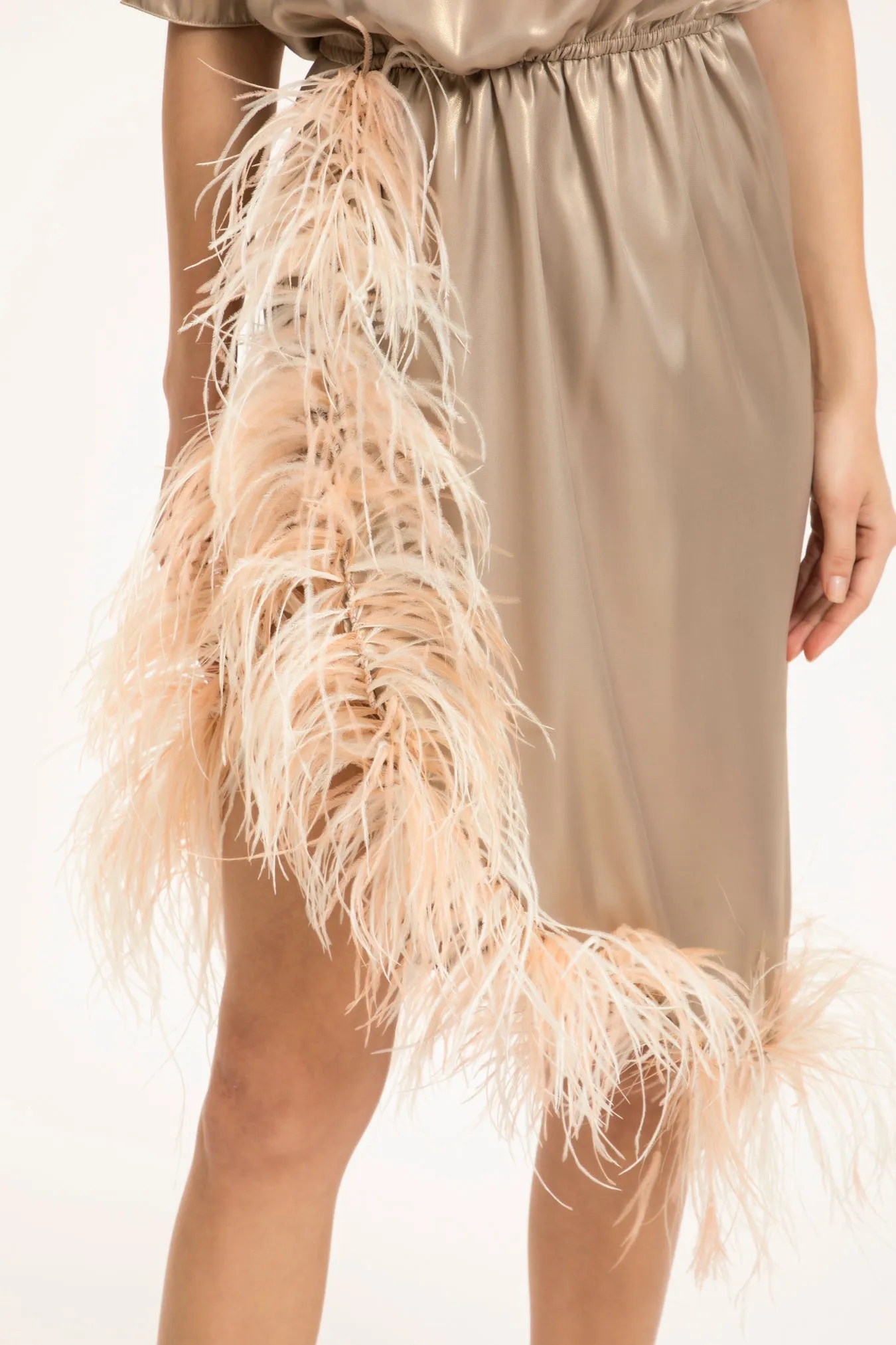 Metallic Short Dress With Feathers
