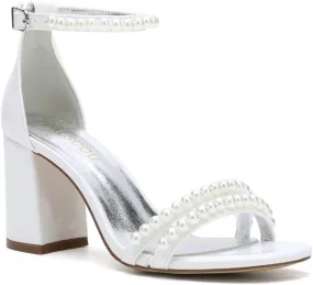 Pearl Heels Wedding Shoes for Bride Open Toe Wedding Sandals Block Heel Bridal Shoes