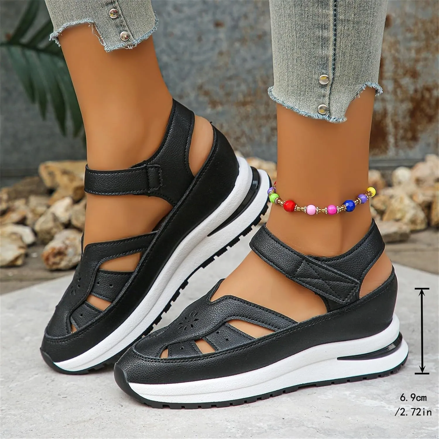 Platform Wedge Sandals for Women 2025 Fashion Trendy Hollow Out Breathable Lightweight Sandals Solid Color Closed Toe Casual Dressy Sandal 2025