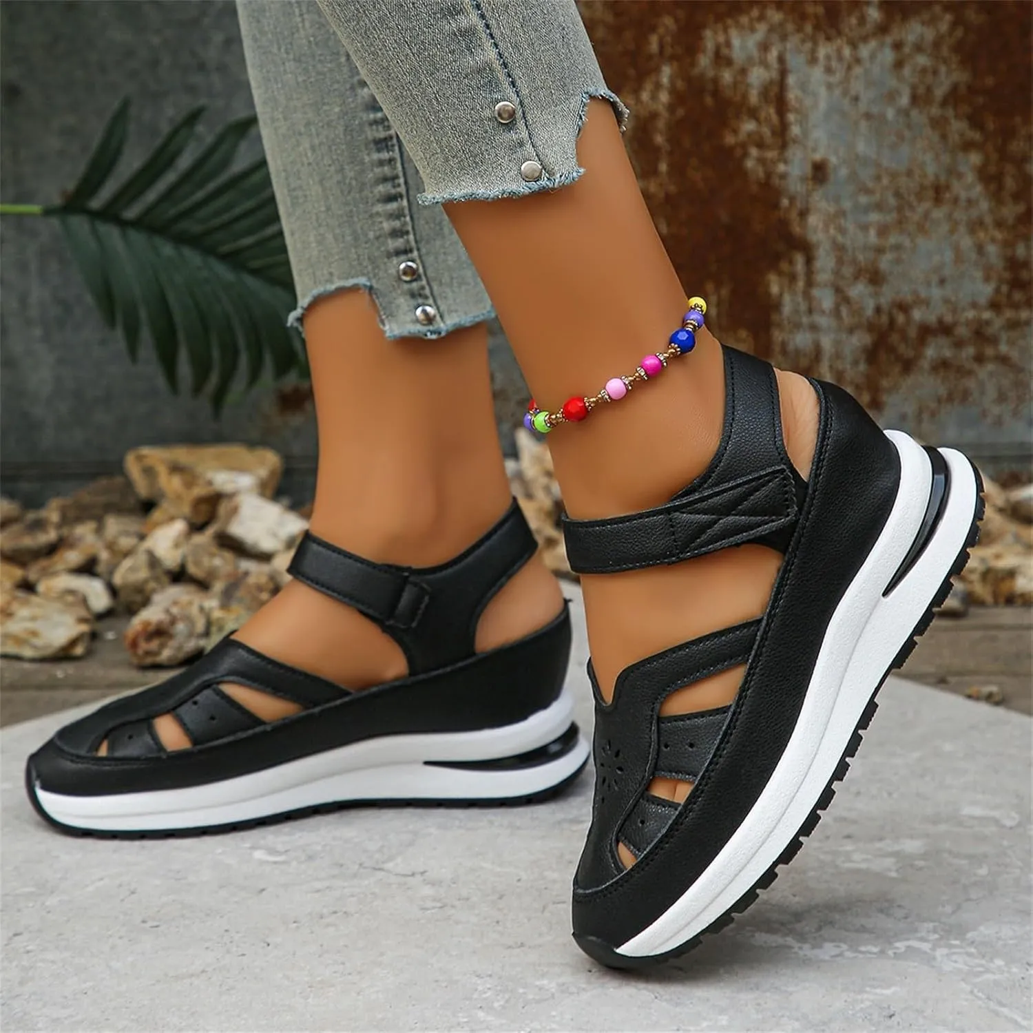 Platform Wedge Sandals for Women 2025 Fashion Trendy Hollow Out Breathable Lightweight Sandals Solid Color Closed Toe Casual Dressy Sandal 2025