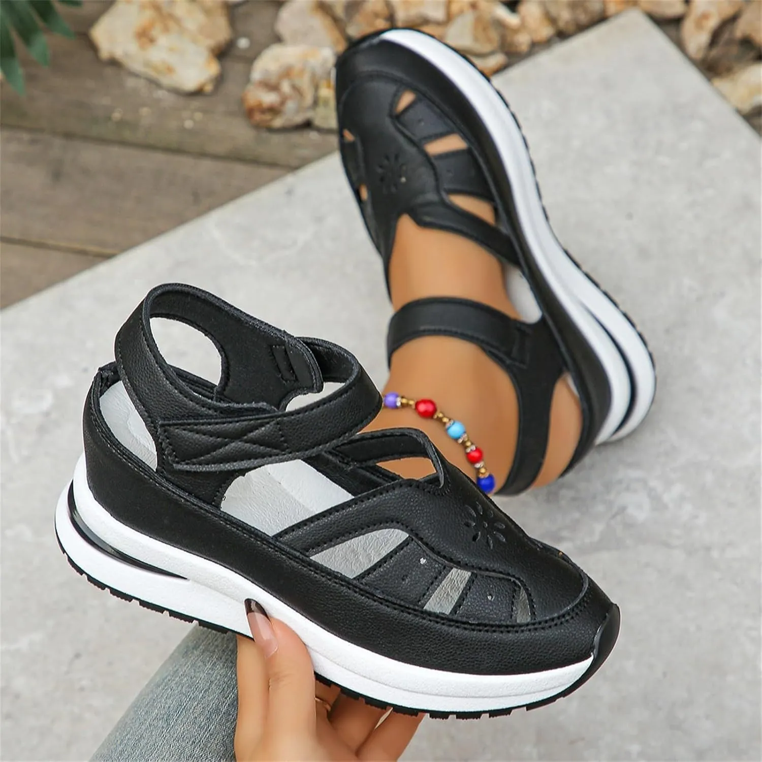 Platform Wedge Sandals for Women 2025 Fashion Trendy Hollow Out Breathable Lightweight Sandals Solid Color Closed Toe Casual Dressy Sandal 2025