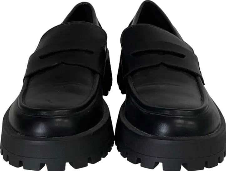 PrettyLittleThing Black Round Toe Trim Loafers UK 6 EU 39 👠