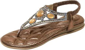 Rhinestone Sandals for Women Flat Trendy Sparkling Boho Flat Shoes Beautiful Sparkling Boho Flat Sandals for Summer