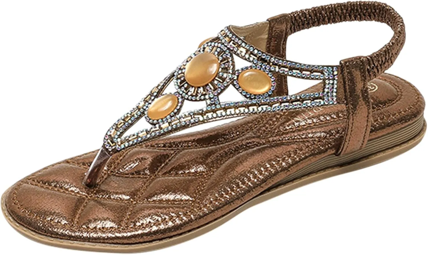 Rhinestone Sandals for Women Flat Trendy Sparkling Boho Flat Shoes Beautiful Sparkling Boho Flat Sandals for Summer