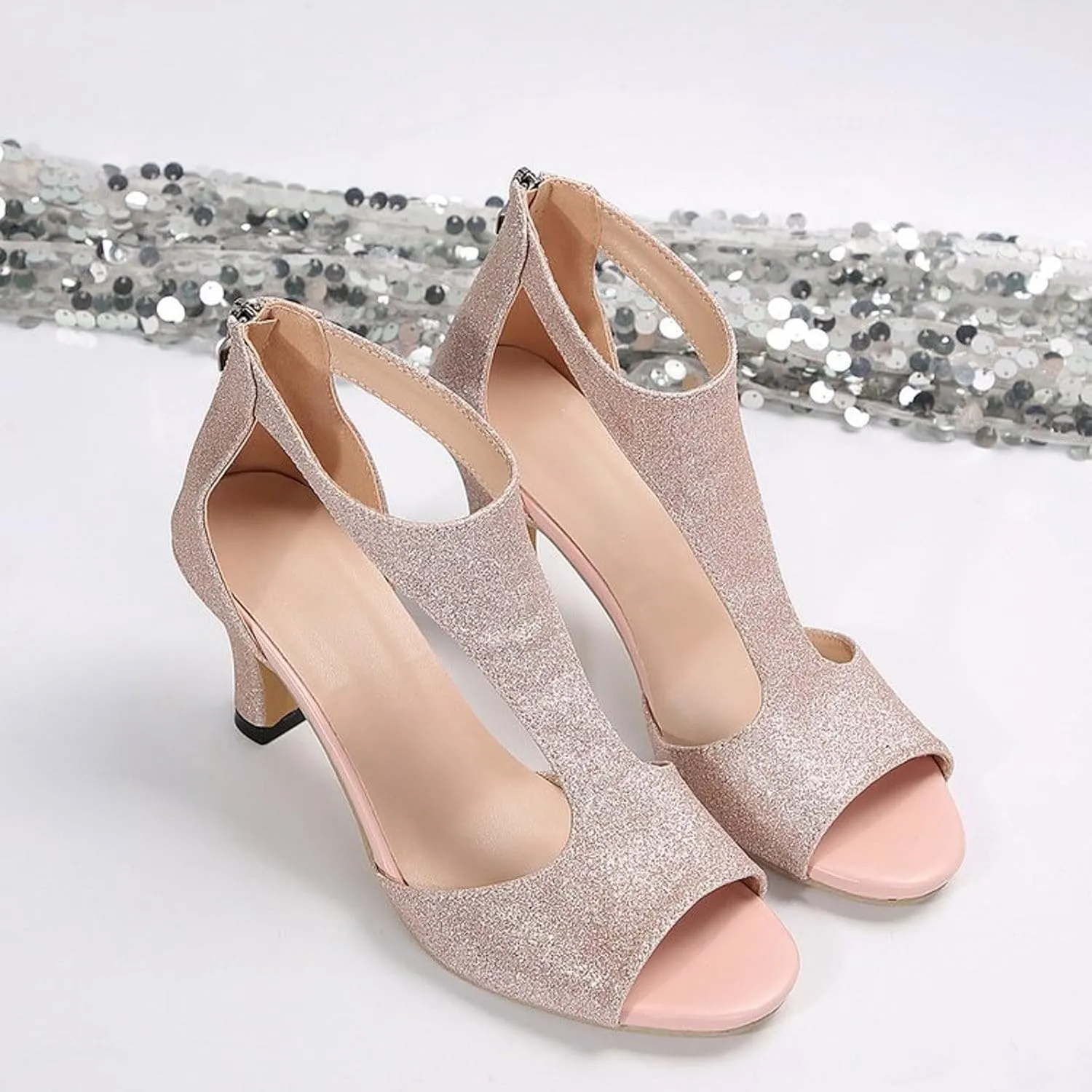 Sandal Heel for Women Sparkly Heels Sandals Strappy Heels Dressy Women's Daily Wear for Party Prom Wedding