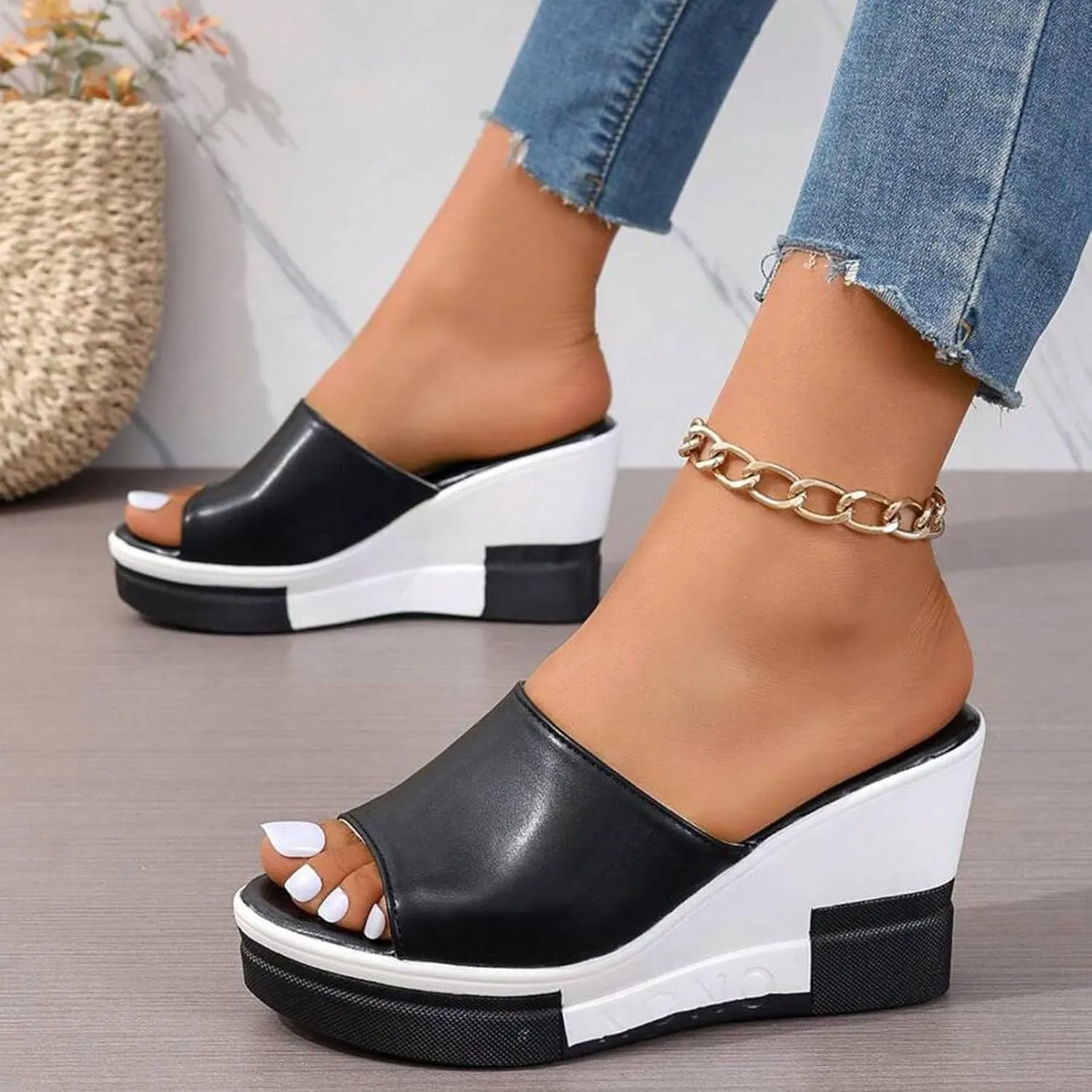 Sandals for Women Wedge Shoes Summer Wedge Thick Platform Women Sandals Slip On Versatile Casual High Heel