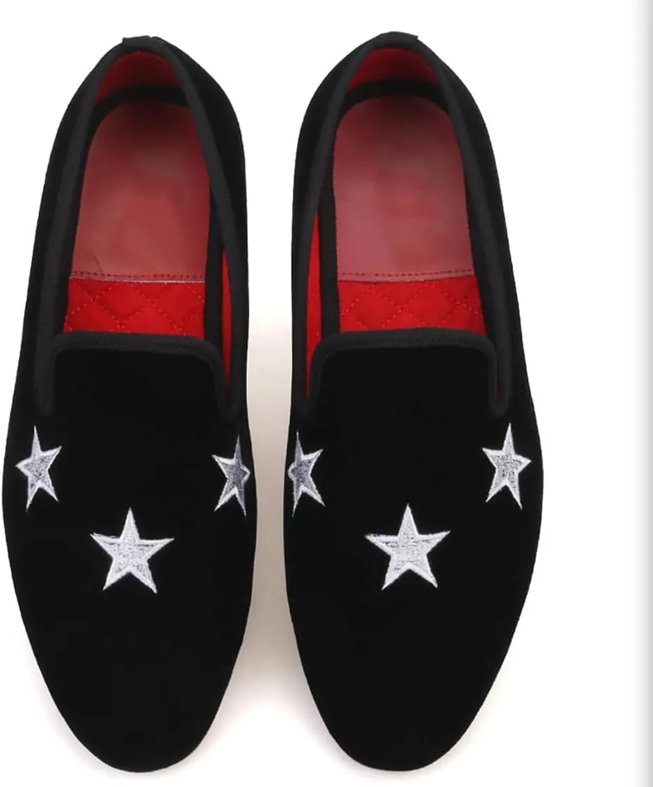 Santimon Men's Loafers Slip On Velvet Dress Penny Loafers Fashion Tuxedo Formal Business Casual Prom Wedding Luxury Embroideries Shoes Smoking Party Disco Moccasins for Men