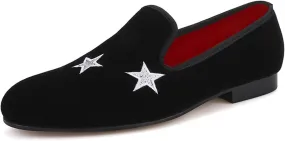 Santimon Men's Loafers Slip On Velvet Dress Penny Loafers Fashion Tuxedo Formal Business Casual Prom Wedding Luxury Embroideries Shoes Smoking Party Disco Moccasins for Men