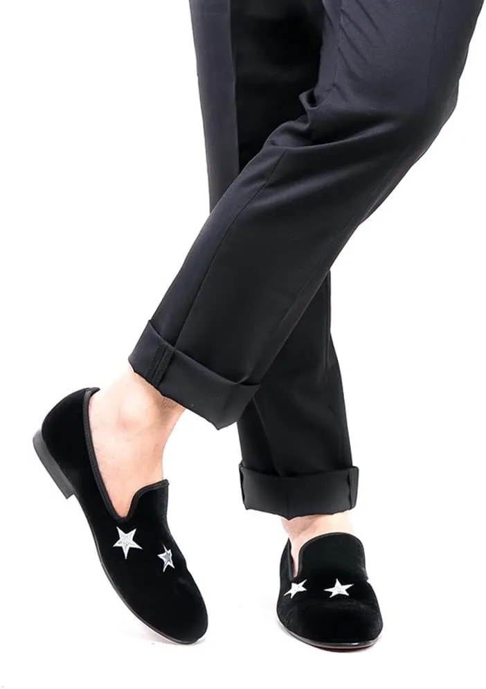 Santimon Men's Loafers Slip On Velvet Dress Penny Loafers Fashion Tuxedo Formal Business Casual Prom Wedding Luxury Embroideries Shoes Smoking Party Disco Moccasins for Men