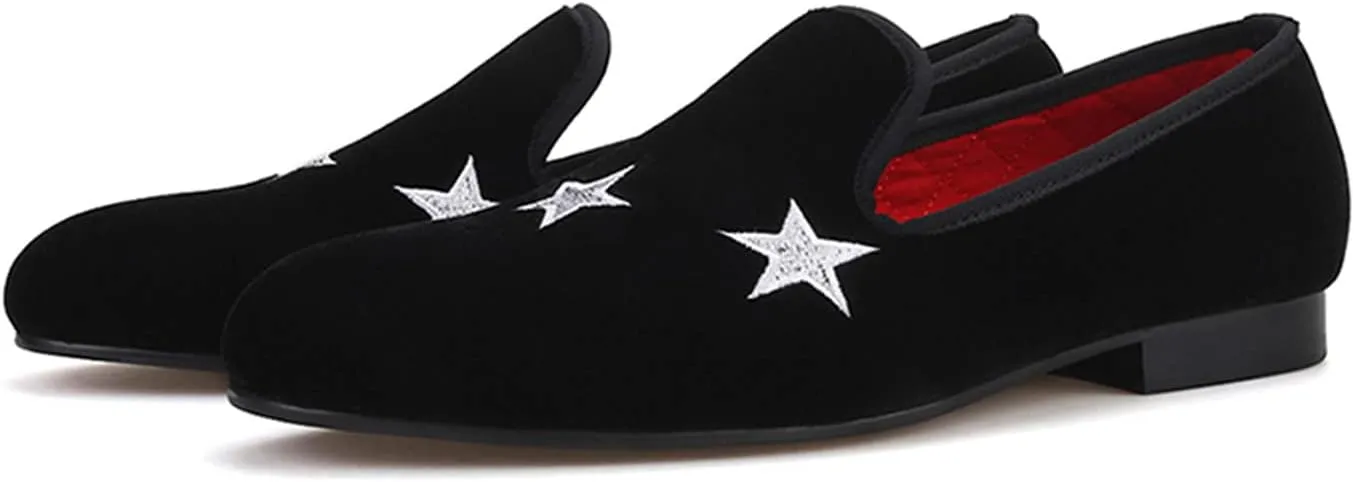 Santimon Men's Loafers Slip On Velvet Dress Penny Loafers Fashion Tuxedo Formal Business Casual Prom Wedding Luxury Embroideries Shoes Smoking Party Disco Moccasins for Men