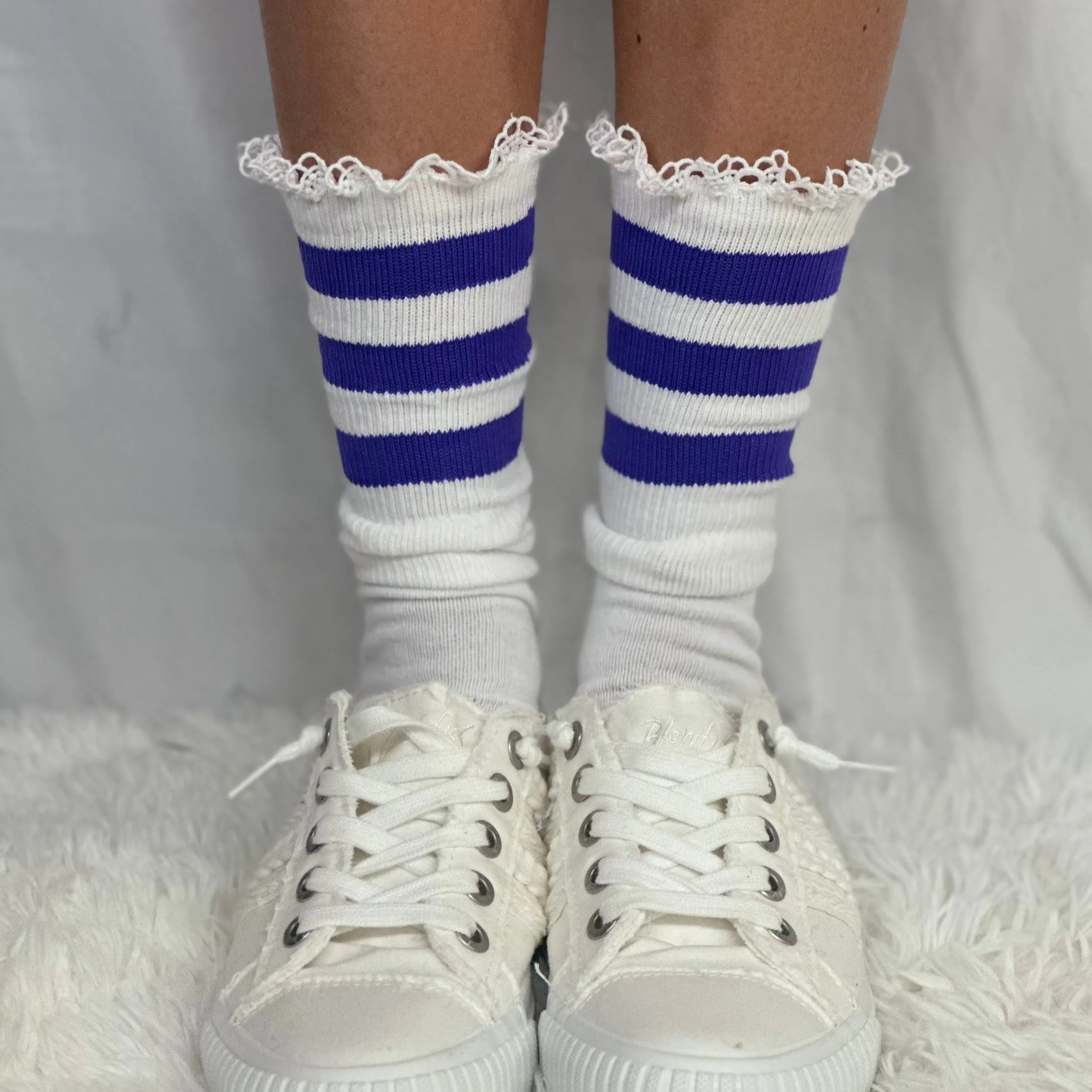 SCHOOLGIRL  striped athletic socks women's - periwinkle