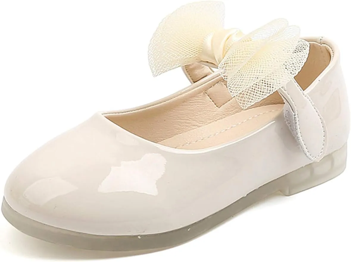 Toddler Girl Mary Jane Dress Shoes Little Girls Tulle Bowknot School Uniform Shoes Wedding Party Princess Party Flats