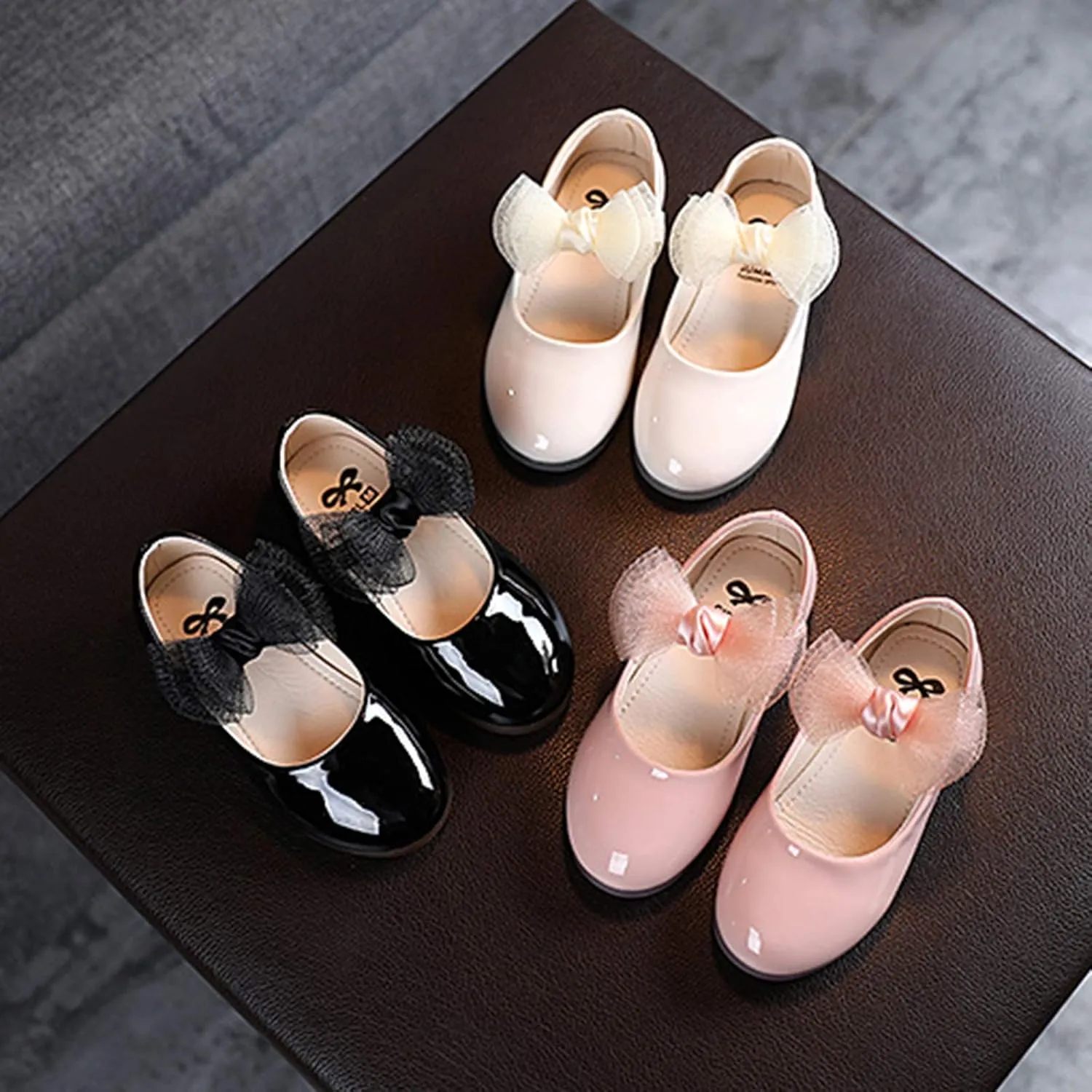Toddler Girl Mary Jane Dress Shoes Little Girls Tulle Bowknot School Uniform Shoes Wedding Party Princess Party Flats