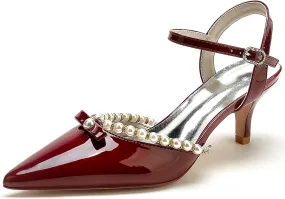 Wedding Shoes Bride Wedding Pearl Party Dress Pumps Shoes Women's Slingback Pointed Toe Kitten Heels 6Cm