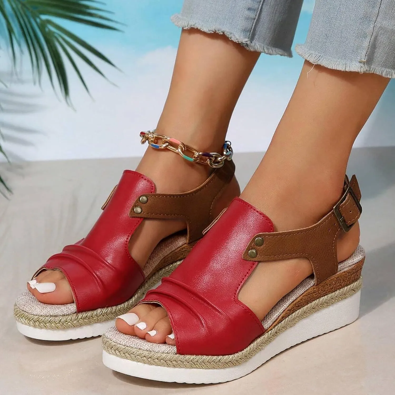 Wedge Sandals for Women Dressy, Women's Platform & Wedge Sandals Open Toe Buckle Ankle Strap Espadrilles Wedge Sandals, Summer Sandals for Women 2024 Beach Sandals Comfortable Casual Walking Sandals