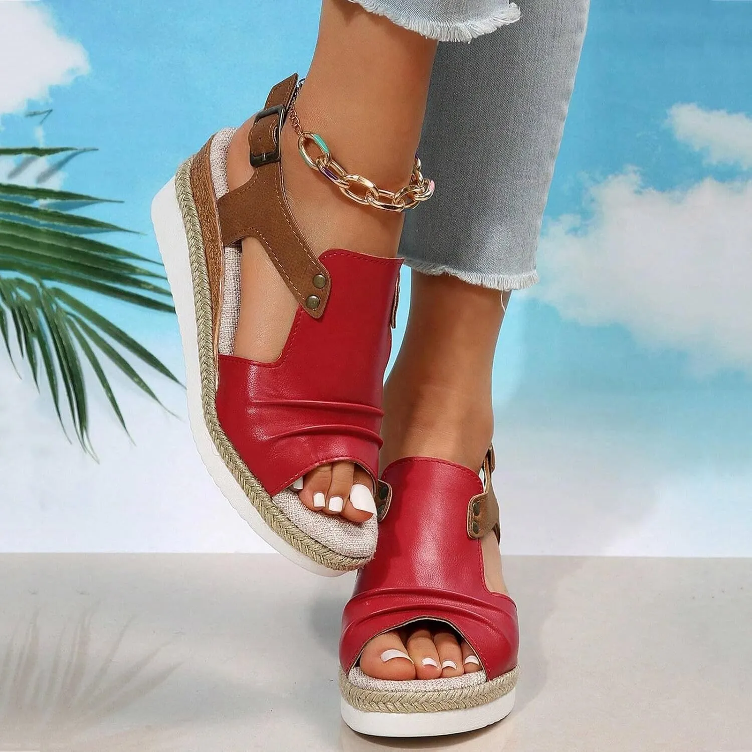 Wedge Sandals for Women Dressy, Women's Platform & Wedge Sandals Open Toe Buckle Ankle Strap Espadrilles Wedge Sandals, Summer Sandals for Women 2024 Beach Sandals Comfortable Casual Walking Sandals
