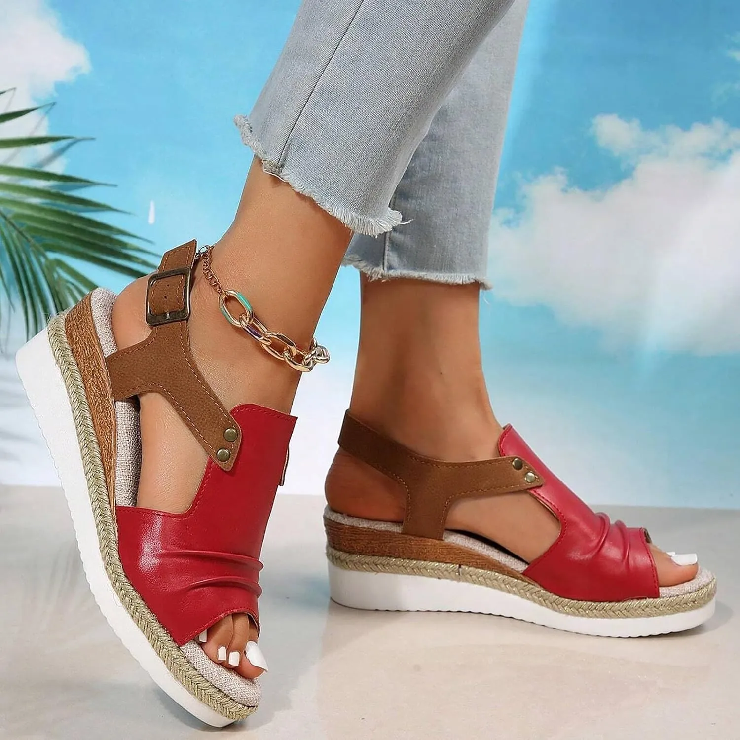 Wedge Sandals for Women Dressy, Women's Platform & Wedge Sandals Open Toe Buckle Ankle Strap Espadrilles Wedge Sandals, Summer Sandals for Women 2024 Beach Sandals Comfortable Casual Walking Sandals
