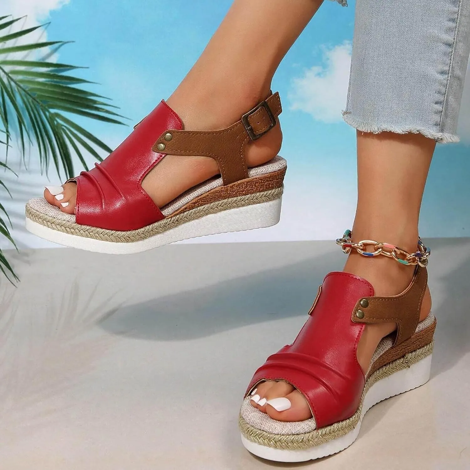 Wedge Sandals for Women Dressy, Women's Platform & Wedge Sandals Open Toe Buckle Ankle Strap Espadrilles Wedge Sandals, Summer Sandals for Women 2024 Beach Sandals Comfortable Casual Walking Sandals