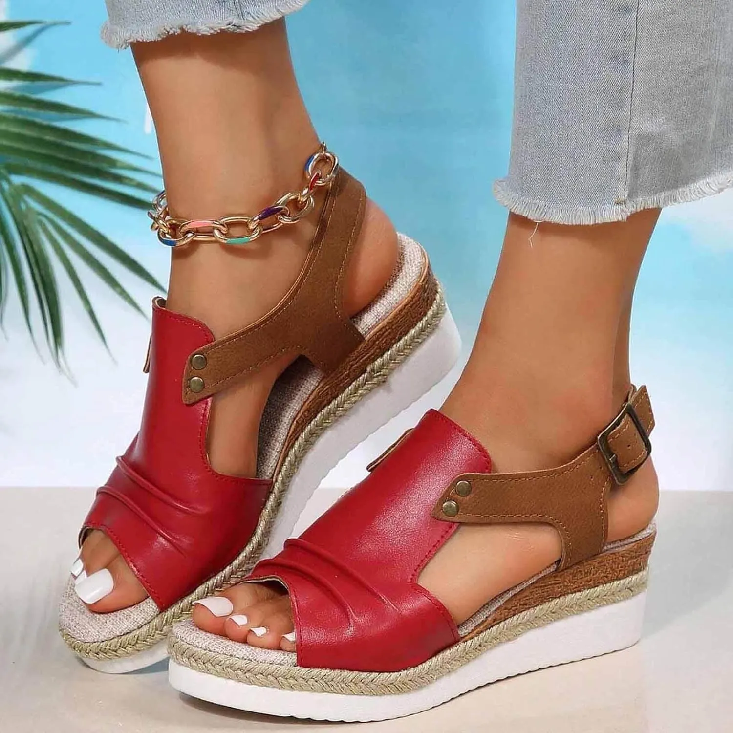 Wedge Sandals for Women Dressy, Women's Platform & Wedge Sandals Open Toe Buckle Ankle Strap Espadrilles Wedge Sandals, Summer Sandals for Women 2024 Beach Sandals Comfortable Casual Walking Sandals