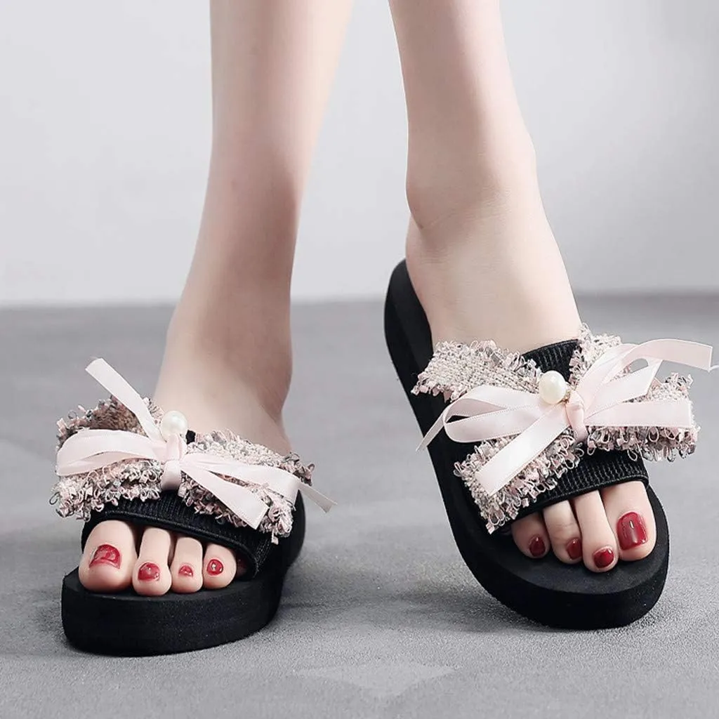 Women's Dressy Flat Sandals Casual Word Wild Flowers Women's Drag Beach Wedges Sandals Shoes Summer slipper