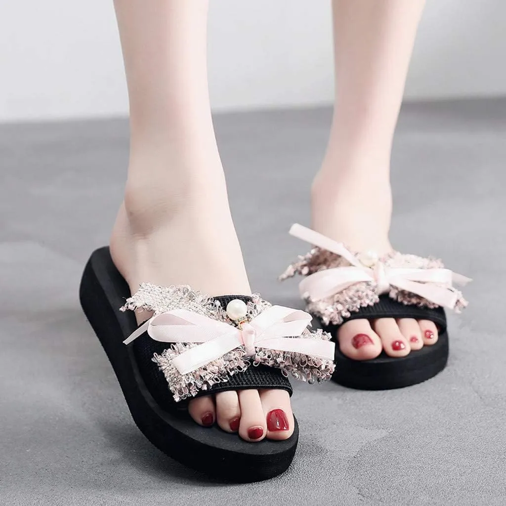 Women's Dressy Flat Sandals Casual Word Wild Flowers Women's Drag Beach Wedges Sandals Shoes Summer slipper