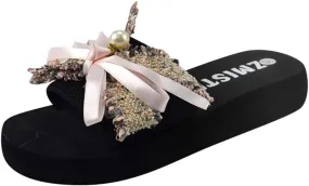 Women's Dressy Flat Sandals Casual Word Wild Flowers Women's Drag Beach Wedges Sandals Shoes Summer slipper