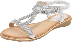 Women's Elastic Strap Bohemian Sandals Dressy Shoes with Hook & Loop Strap Fashion Flat Sandals for Women