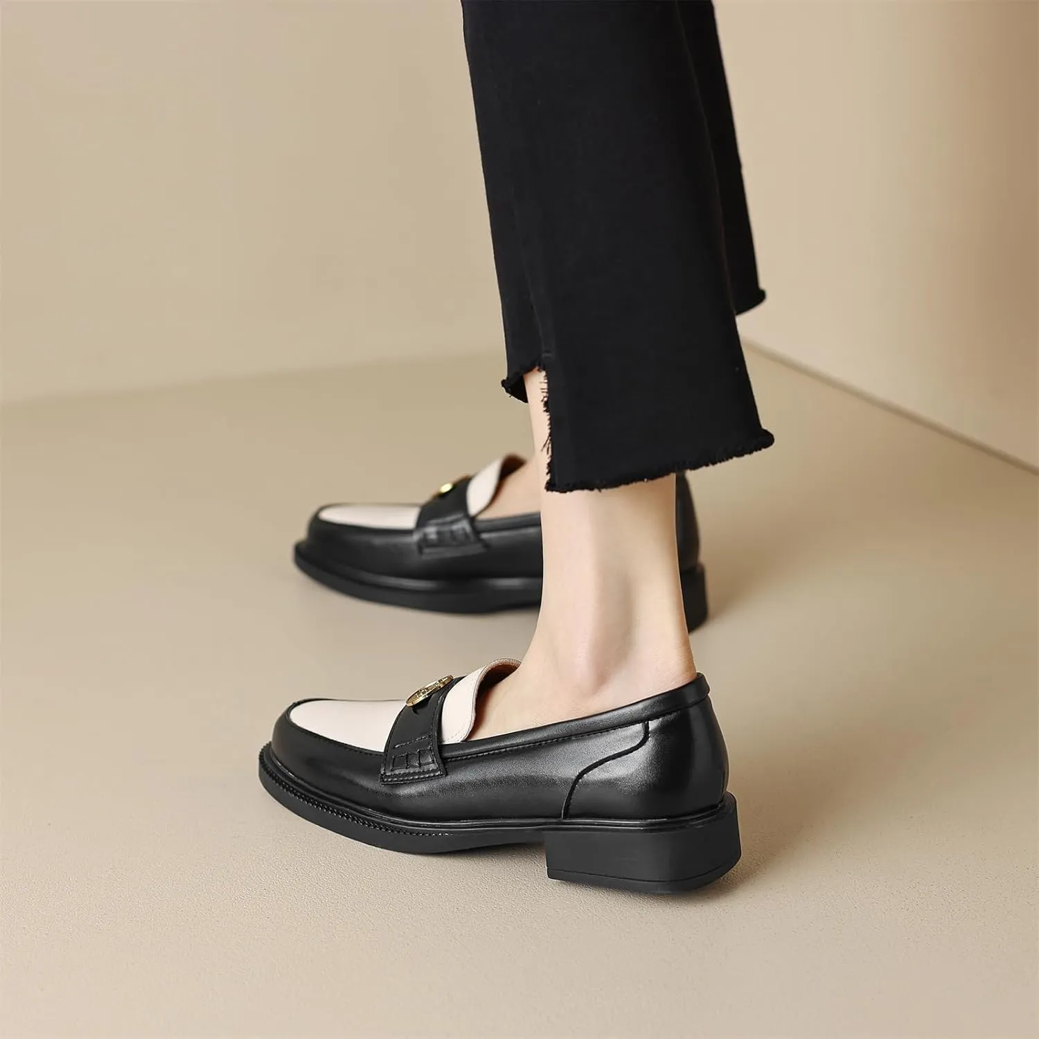 Women's Platform Coins Round Closed Toe Pump Loafers Vintage Slip-On Chunky Low Heel Office Metallic Penny Work Casual Fashion Business Dress Shoes All Weather Daily Wear Flats