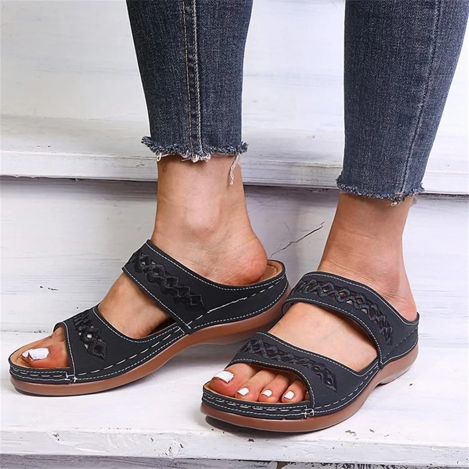 Womens Wedge Sandals Comfortable Dressy Orthotic Flips Flops Arch Support for Flat feet Walking Orthopedic Slippers Slides