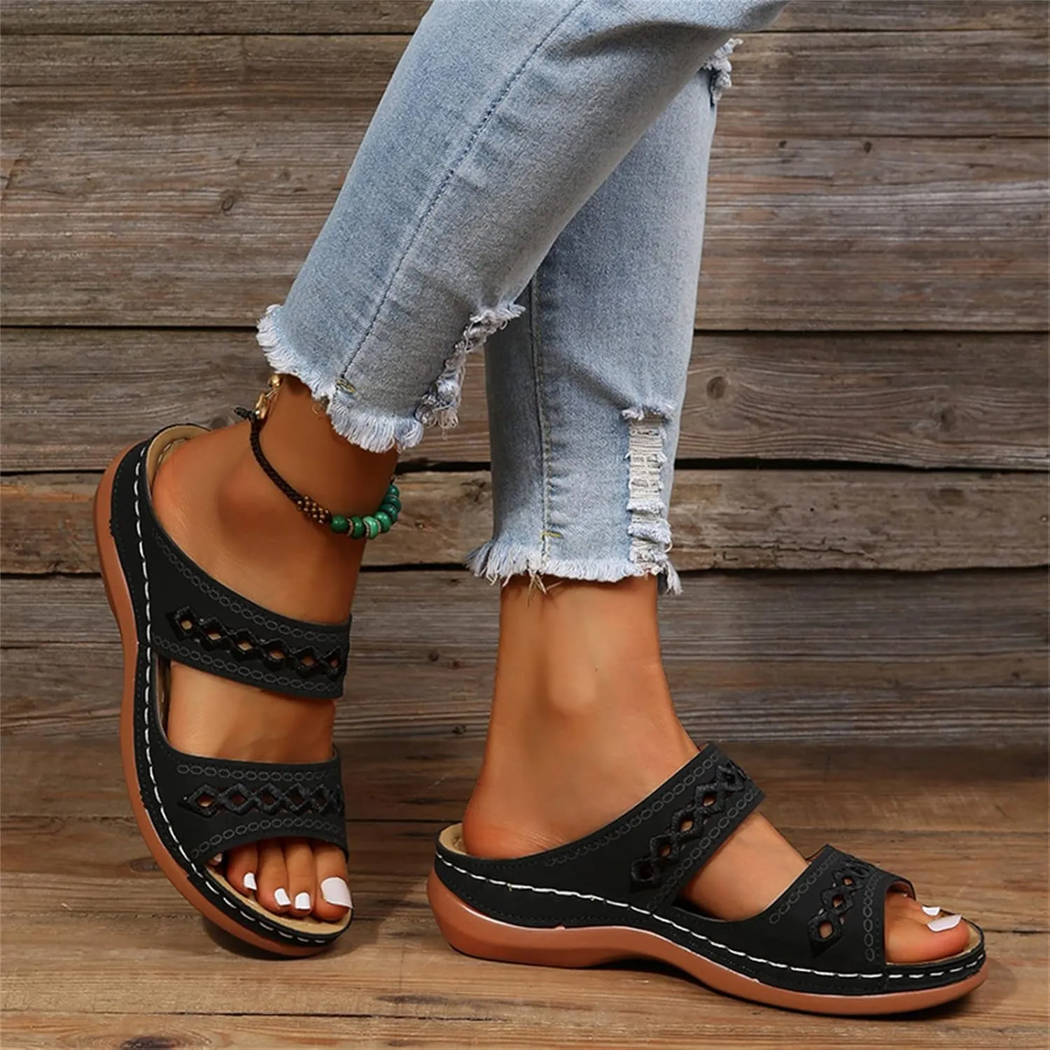 Womens Wedge Sandals Comfortable Dressy Orthotic Flips Flops Arch Support for Flat feet Walking Orthopedic Slippers Slides