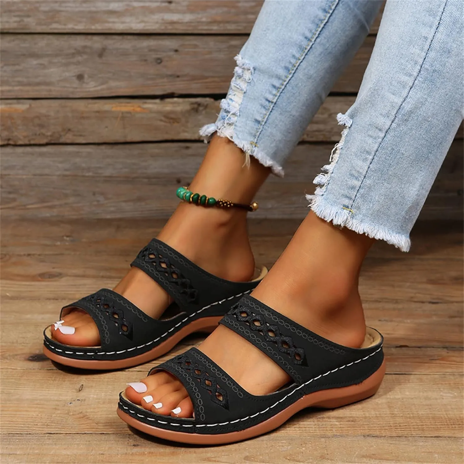 Womens Wedge Sandals Comfortable Dressy Orthotic Flips Flops Arch Support for Flat feet Walking Orthopedic Slippers Slides