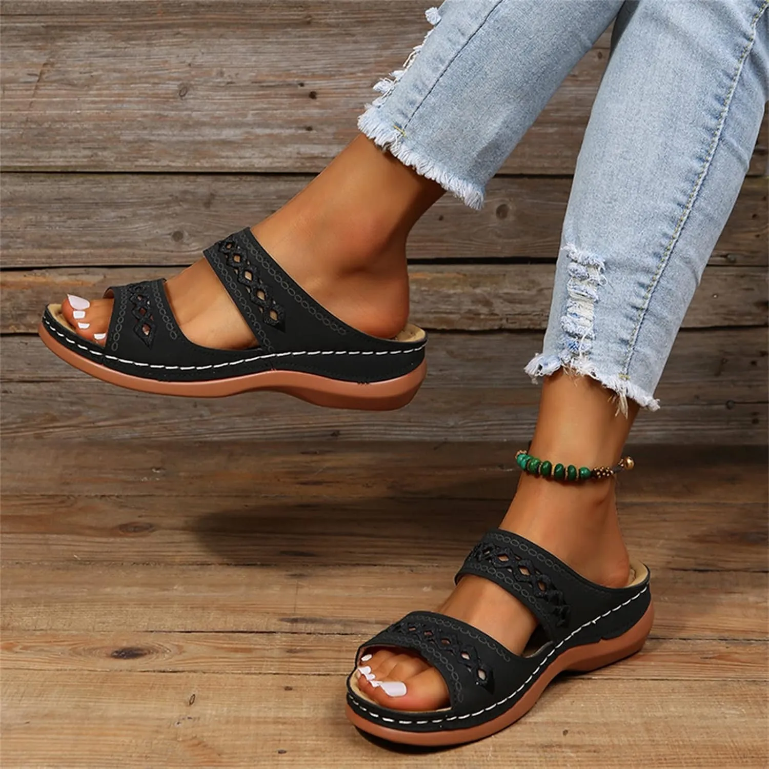 Womens Wedge Sandals Comfortable Dressy Orthotic Flips Flops Arch Support for Flat feet Walking Orthopedic Slippers Slides