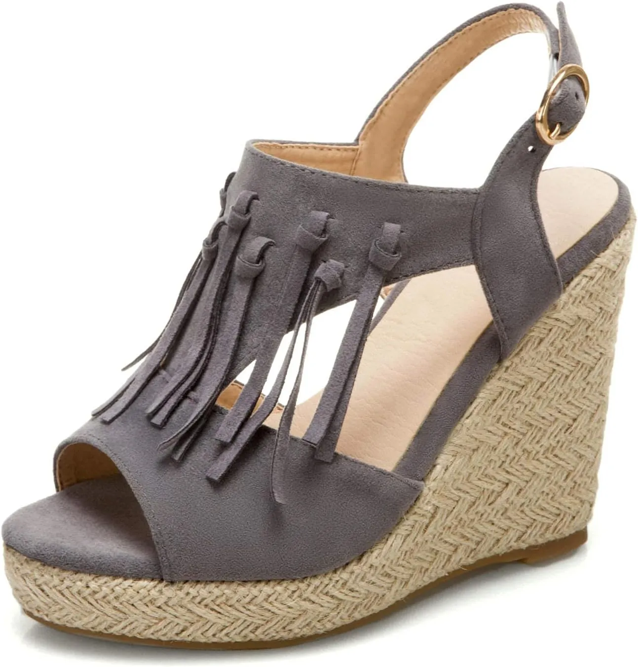 ZBYY Women's Espadrille Platform Wedges Sandals, Summer Tassel Open Toe Ankle Strap Buckle Wedge Sandals Roman Shoes