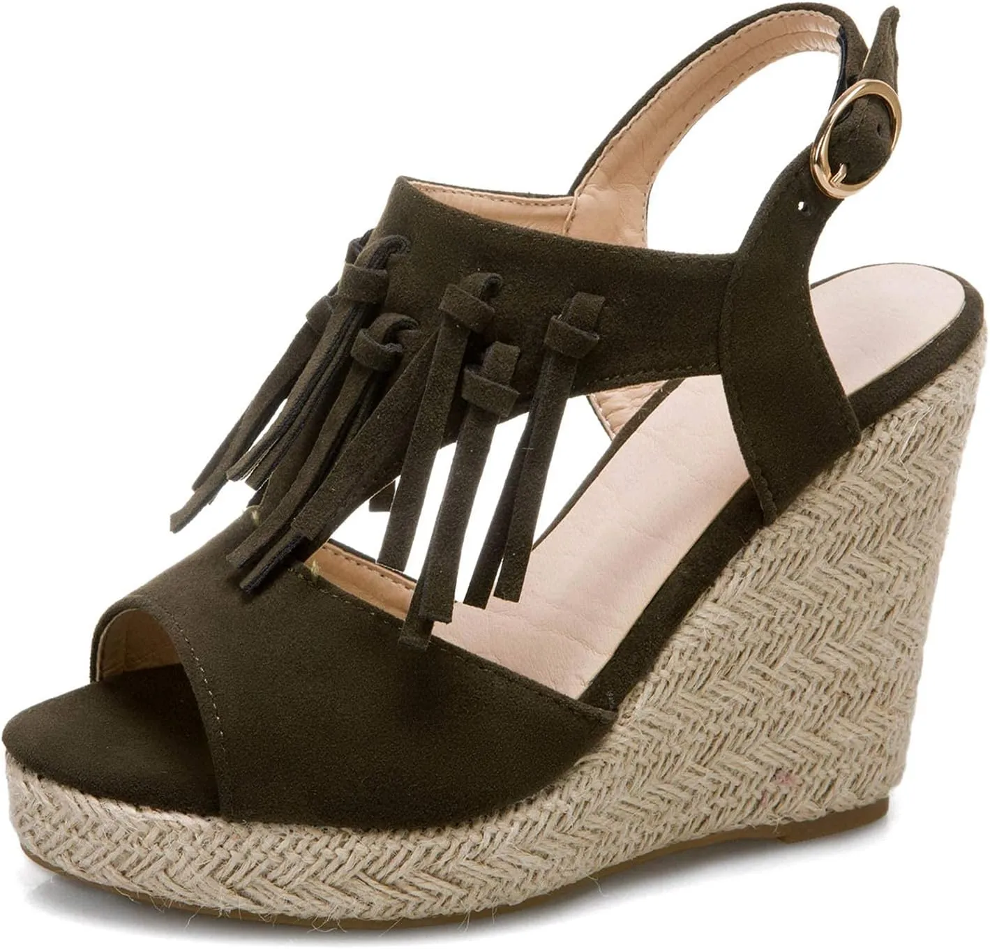 ZBYY Women's Espadrille Platform Wedges Sandals, Summer Tassel Open Toe Ankle Strap Buckle Wedge Sandals Roman Shoes