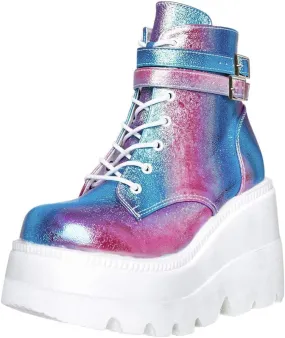 ZBYY Women's Platform Wedges Boots Chunky Thick Side Zipper Combat Boots High Heels Waterproof Party Dress Boots